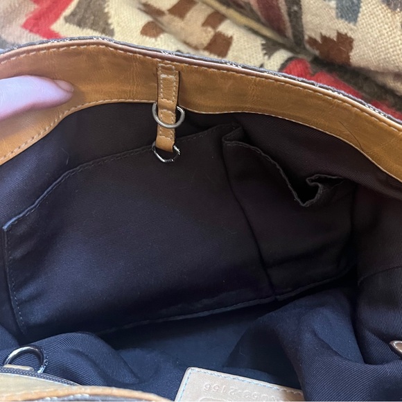 Coach • brown leather & woven adjustable shoulder bag with classic “C” allover - Picture 15 of 16